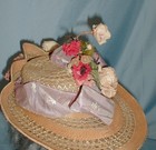 Dashing Antique Straw Hat Victorian 1870 Floral And Ribbon Trim