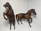 Vintage Horse Sculptures Leather Wrapped Folk Art Set Rustic Western Decor