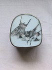 Vintage Chinese Porcelain Insert Trinket Box W Silver Plated  Hand Painted Birds
