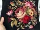 2 Vintage Needlepoint Pillow Covers 14    Square Wool Roses Floral Velvet Black