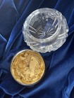 Vintage Art Nouveau Cut Crystal Vanity   Powder Jar Sterling Silver Daisy Lid