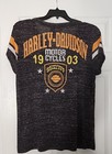 Ladies Preowned Harley Davidson Black Polyester Ss V Neck Shirt Orange Bling 1w