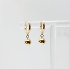 14k Solid Yellow Gold 6mm Ball Bead Drop Dangle Click Huggie Mini Hoop Earrings