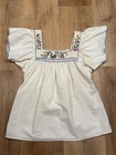 Vintage Mexican Embroidered Peasant Blouse White Floral Bird Animal Folk Boho