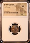 Roman Republic M  Cipius Denarius  115 Bc  - Ngc Vf  Gorgeous   Rare Toning  Pq 