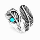 Navajo Indian Handmade Sterling Silver Turquoise Feather Adjustable Rings