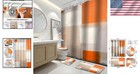 Complete Bathroom Set  Orange Brown Shower Curtain   Mats With Hooks Included