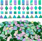 Iridescent Green Mosaic Tiles For Crafts  280 Pieces Mixed 4 Shapes Stained G   