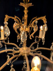 Pretty Vintage French Spanish Brass 8 Light Crystal Chandelier Dark Patina 1940s