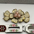 Lot Of 10 Vintage Hair Clips Guillloche Enamel On Metal Daisies Art Deco Etc  