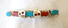 New Zuni Effie Calavaza Snake Cuff Bracelet Turquoise Red Coral Sterling Silver