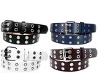 Men Women Unisex 2 Holes Row Grommet Bonded Leather Belt Removable Metal Buckle