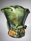 Mcm Majolica Pottery Vase planter Lily Pad Frogs Vintage