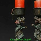 9  Old Chinese Dynasty Bronze Gilt Dragon Totem Candle Holder Candlestick Pair