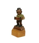 Vintage Hand Carved Old World Italian Accordion Player Wood Figure  Folk Art