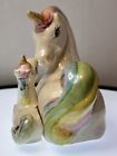 Vintage Artmark Iridescent Painted Porcelain Mother Unicorn And Baby Figurine