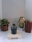 Vtg Handcrafted Dragonfly  Thrown Pottery Vase lovely Teal green Drip Glaze  Euc
