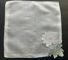 Vintage Madeira Hand Embroidered Hankie White 3d Trembler Dahlia  Flower Bride 