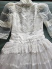 Vintage 1960s Lace Wedding Dress With Veil     High Neck  Puff Sleeves  Full Skirt
