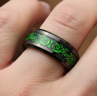 8mm Black Ip Tungsten Ring With Green Carbon Fiber Celtic Dragon Design Band