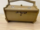 Rare Mcm 1950 s Handmade Wooden Flip Top Painted Cradle Sewing Box Basket Beige