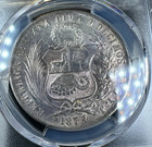1874 Yj Peru Sol  Seated Liberty  Silver  Km 196  Pcgs Au 58