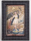 Rare 1834 Antique Colombian Signed St Michael Carved   Painted Alabaster Retablo