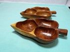 Pair Of Vintage Haleolaau Monkey Pod Hawaiian 10  Wood Leaf Bowls