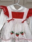 Vtg Girls Pinafore Dress Size 4 Red   White Apron Lace 2 Pc Strawberries     