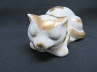 Signed Japanese Kutani Porcelain Sleeping Cat Figurine  5 3 4 