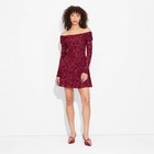 Women s Long Sleeve Flocked Mini Fit And Flare Holiday Dress - Wild