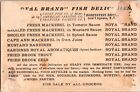 1880s Royal Brand Fish Delicacies Canned Fish Sardines  Victorian Trade Card