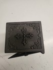 Vintage Black Cast Iron Coin Safe Bank Embossed