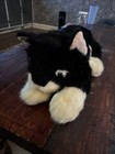 Russ Berrie Buttons Black White Cat 8  Plush Stuffed Toy Green Eyes Vintage 80s