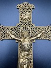 Vintage Crucifix Inri 8 5x5 5  Goldtone Ornate Cross - Metal Brass Wall Hanging
