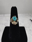 Vintage Sterling Silver Natural Turquoise Ring Leaf Rose Design Size 7