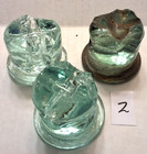 Old Original Aqua Glass Lightning Rod Weathervane Insulators W  Brackets X 3  2
