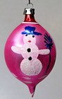 Vintage Glass Pictured Hot Pink Mica Snowman Drop Christmas Ornament Poland  2