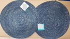 Set Of 2 Same Round Woven Polypropylene Placemats appr 15   Blue With White Dots
