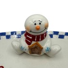 Let It Snow Platter Snowman Blue And White Checkered  Ceramic Christmas Plate