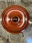 Vintage Hand Turned Round Inlaid Wood Trinket Box Container W lid 6 5  