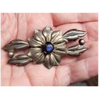 Vintage Sterling Silver Floral Leaf Brooch Pin Blue Stone Tested  925 Unmarked