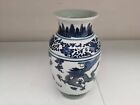 Old Porcelain Vase chinese Blue And White Hand Drawn Dragon Pattern