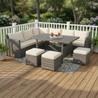 7 Pieces Patio Furniture Set  Outdoor Sectional Rattan Dining Sofa Set With Cush