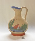 Vintage Mexican Folk Art Hand Painted Terra Cotta Pitcher