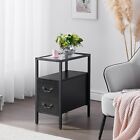 Set Of 2 Drawer Classic Bedside Table Nightstand Bedroom End Table Black   Brown