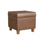 Homepop Square Faux Leather Ottoman Storage Tufted Living Room Brown