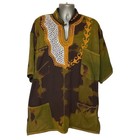 Mens African Style Dashiki Tunic Embroidered Olive Brown Kaftan Xxl  measured 