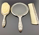 Vintage Silver-plated Vanity Set Hand Mirror  Brush   Comb 3 Piece Set