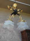 Stunning French Bronze Putti Cherbub Floral Chandelier Lamp Rare